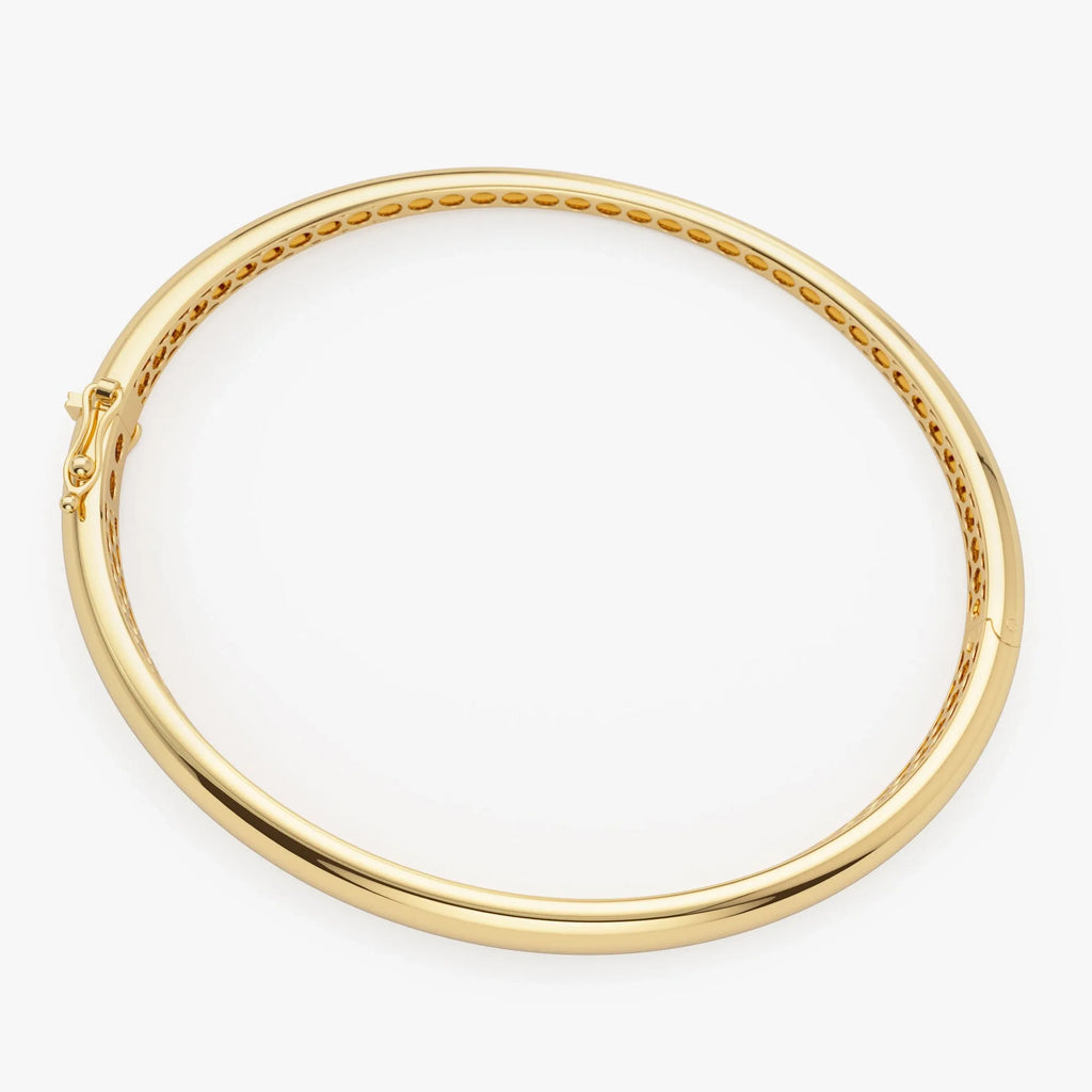 14K Solid Gold Wide Classic Dome Bangle Bracelet