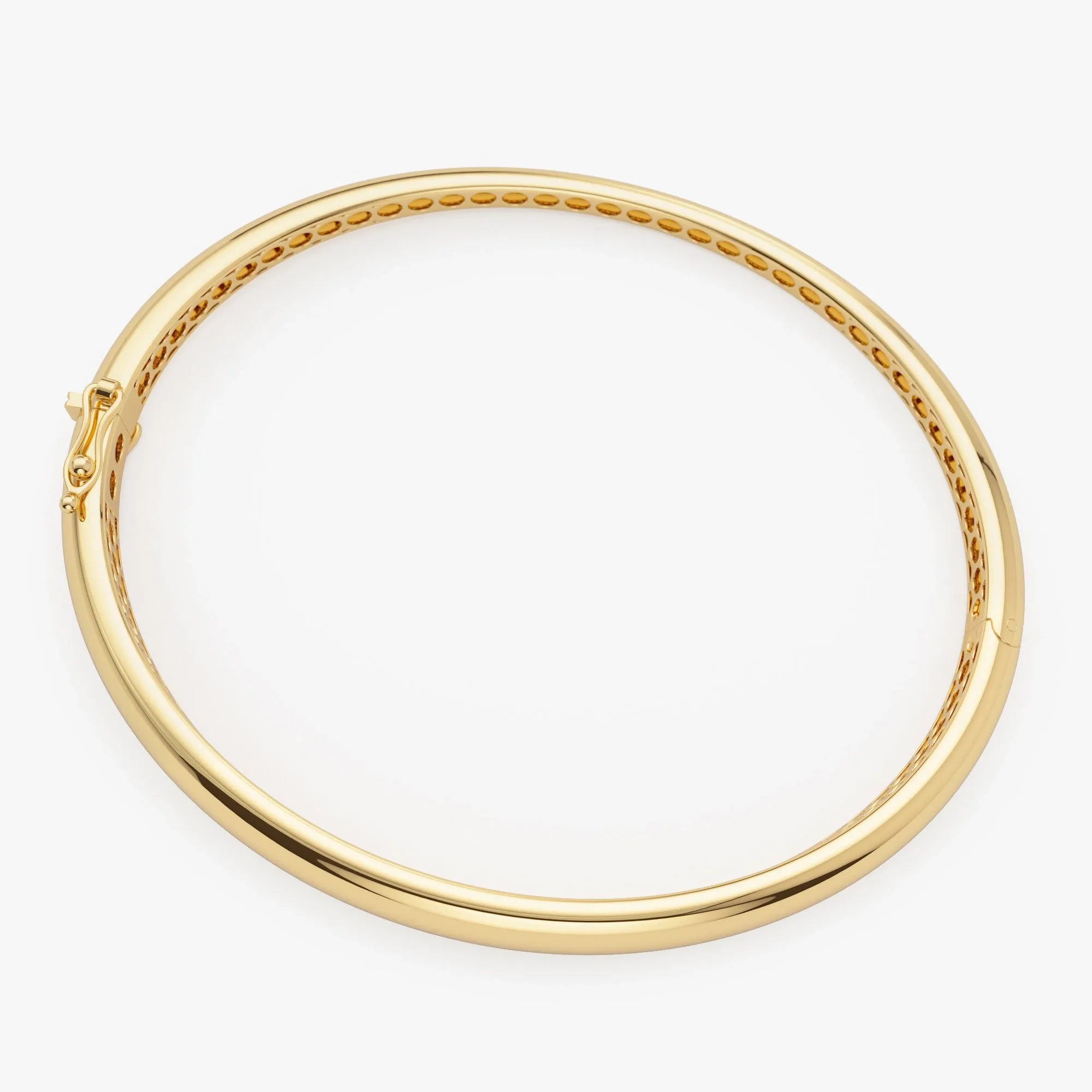 14K Solid Gold Wide Classic Dome Bangle Bracelet