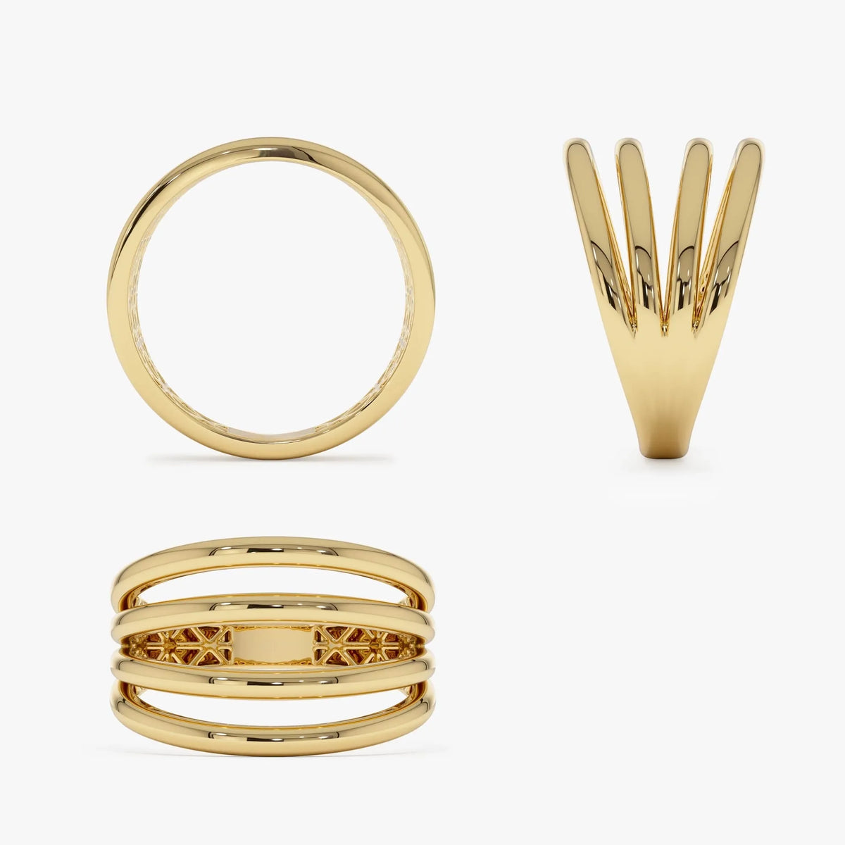 14k Gold Four Band Statement Ring Wide Multi Layer Style