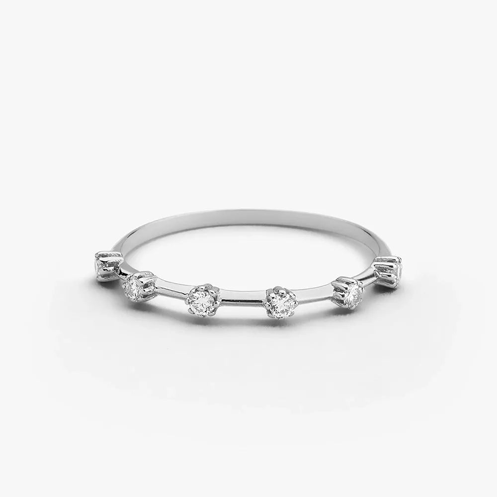 14k Gold Round Diamond Spaced Stacking Ring 0.10 CTW Prong Set