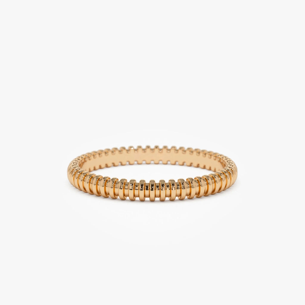 14k Solid Gold Ribbed Stackable Wedding Band Ring