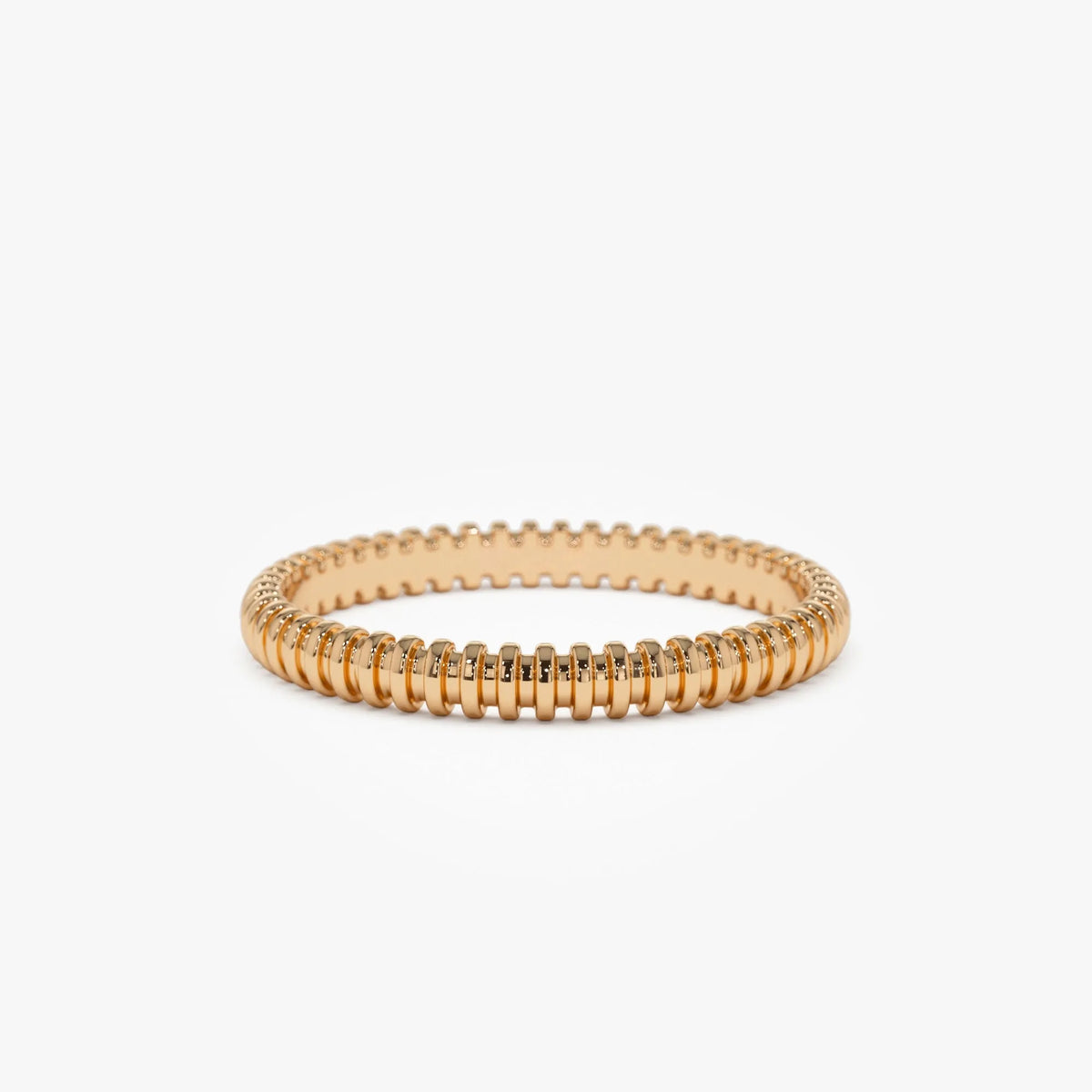 14k Solid Gold Ribbed Stackable Wedding Band Ring