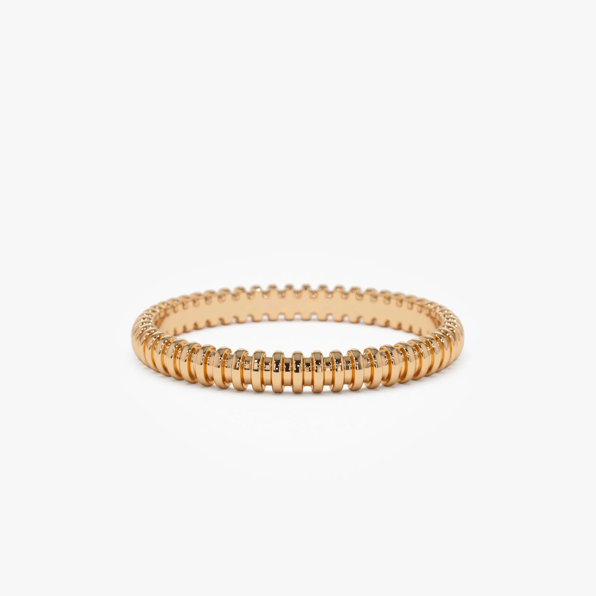 14k Solid Gold Ribbed Stackable Wedding Band Ring