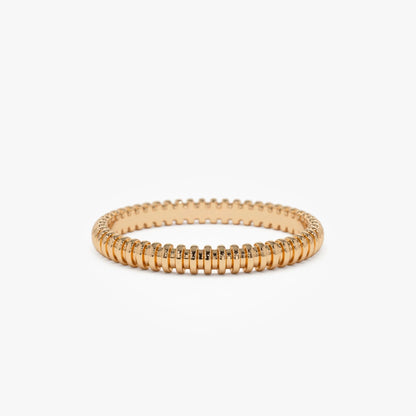 14k Solid Gold Ribbed Stackable Wedding Band Ring