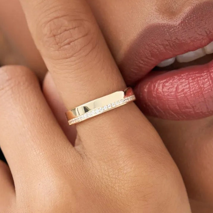 14K Gold Round Diamond Half Eternity Wedding Band 4mm 0.12 Carat