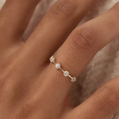 14k Gold Hexagon Milgrain Five Stone Round Diamond Ring 0.32 ctw