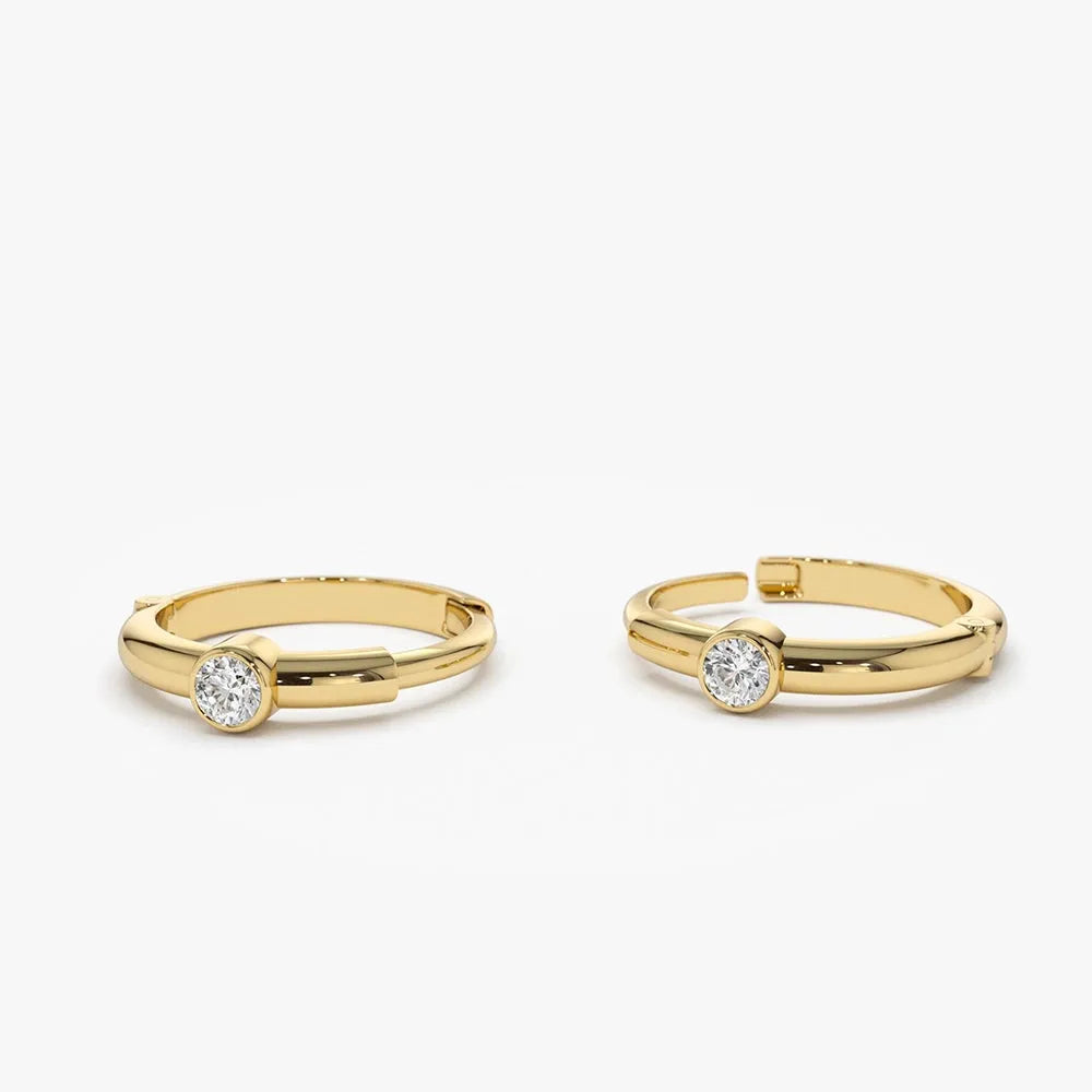 14k Gold Diamond Round Cut Bezel Setting Hoop Earrings 0.14 ctw