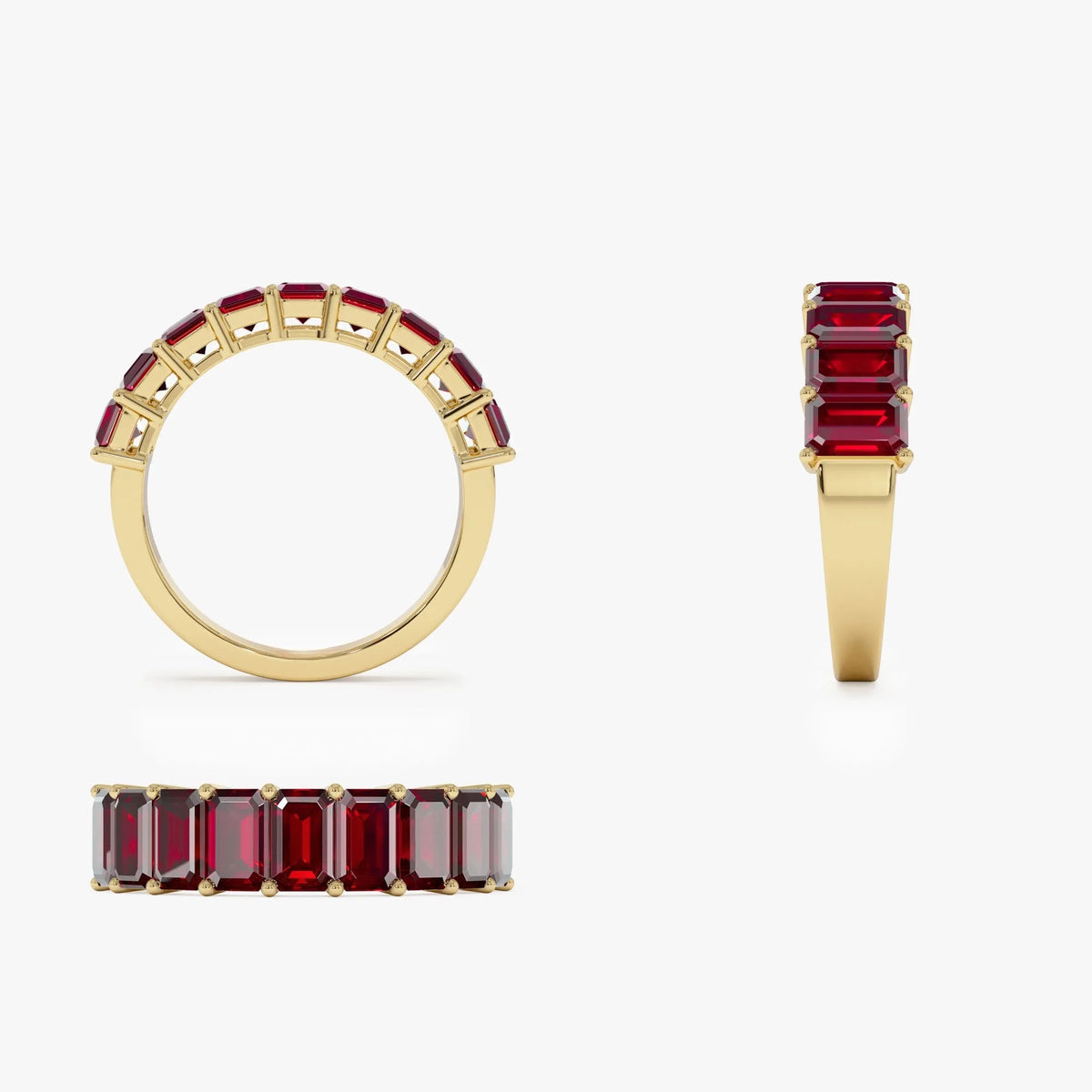 14K Solid Gold Emerald Cut Garnet 3.10 Carat Nine Stone Ring