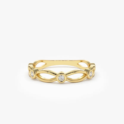 14K Gold Round Diamond Bezel Setting Wedding Band 0.16ctw