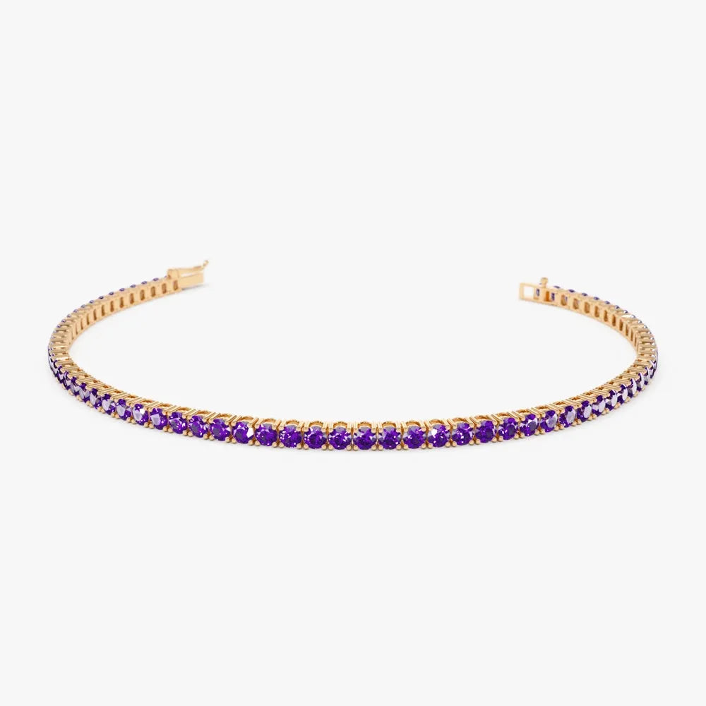 14k Gold Round Amethyst 4 Prong Tennis Bracelet