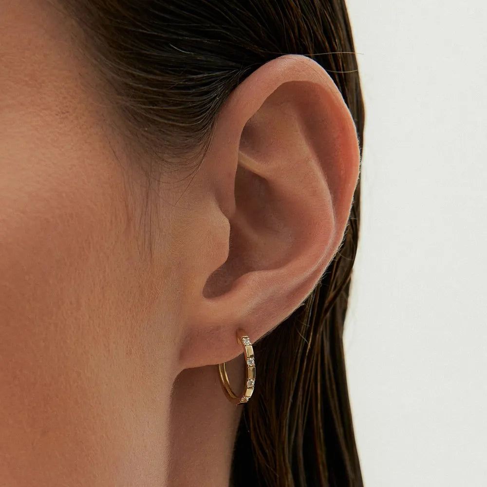 14k Gold Diamond Round Cut Hoop Earrings 0.12 ctw