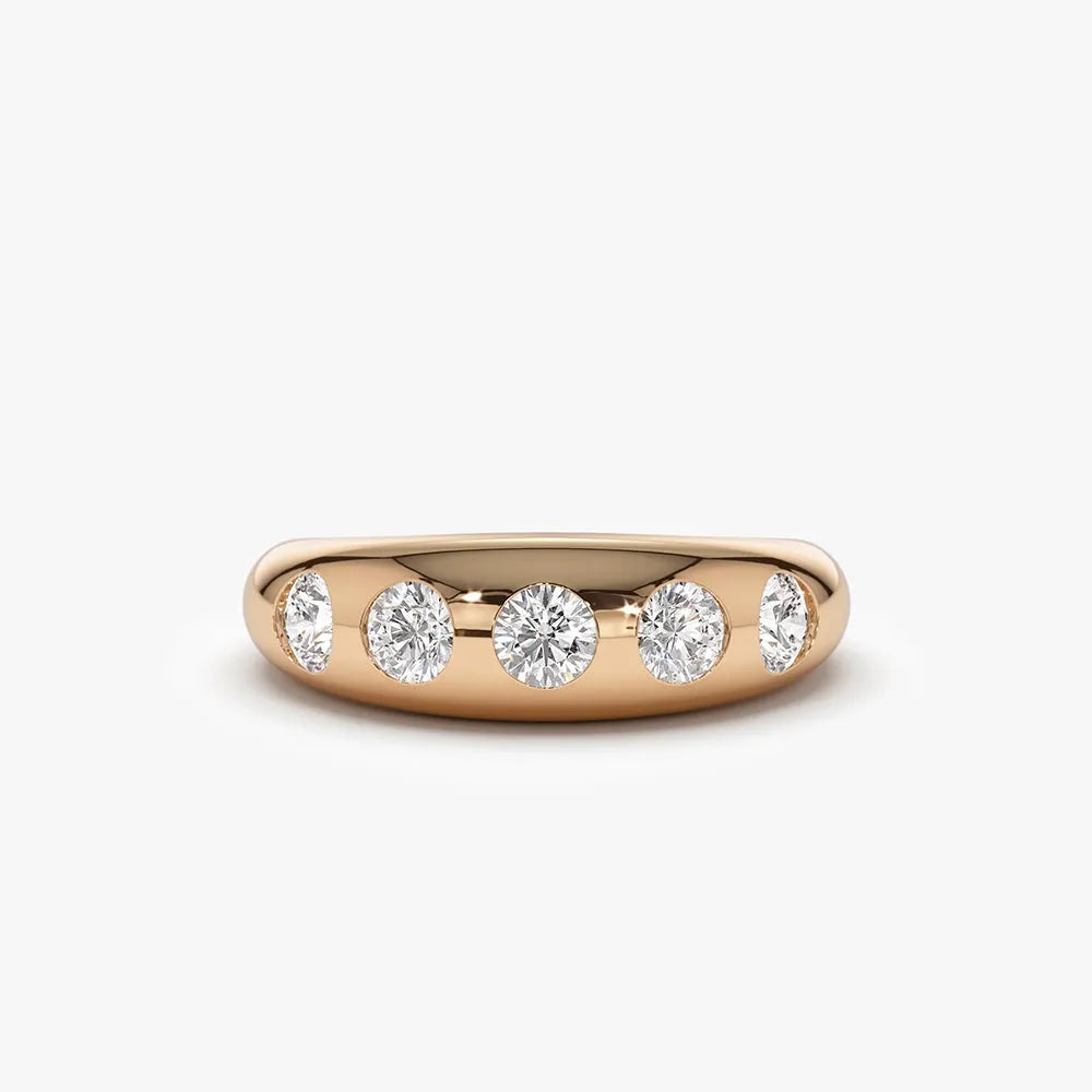 14K Solid Gold Round Diamond 0.90 Carat Dome Chunky Statement Ring