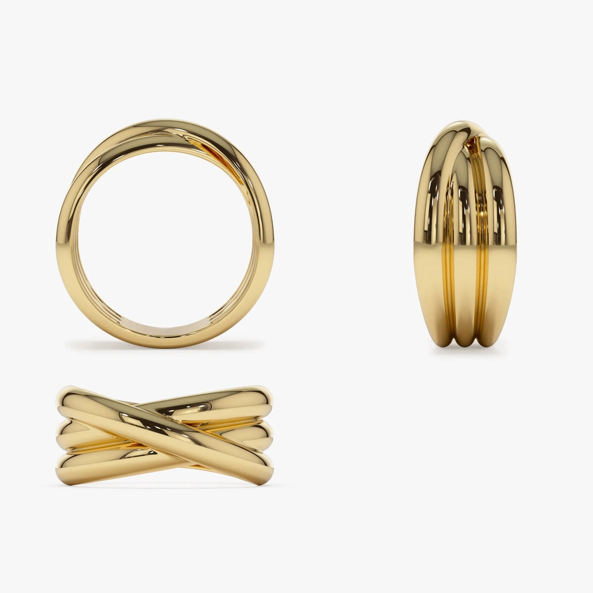 14k Solid Gold Multi Strand Crossover Wide Band Statement Ring