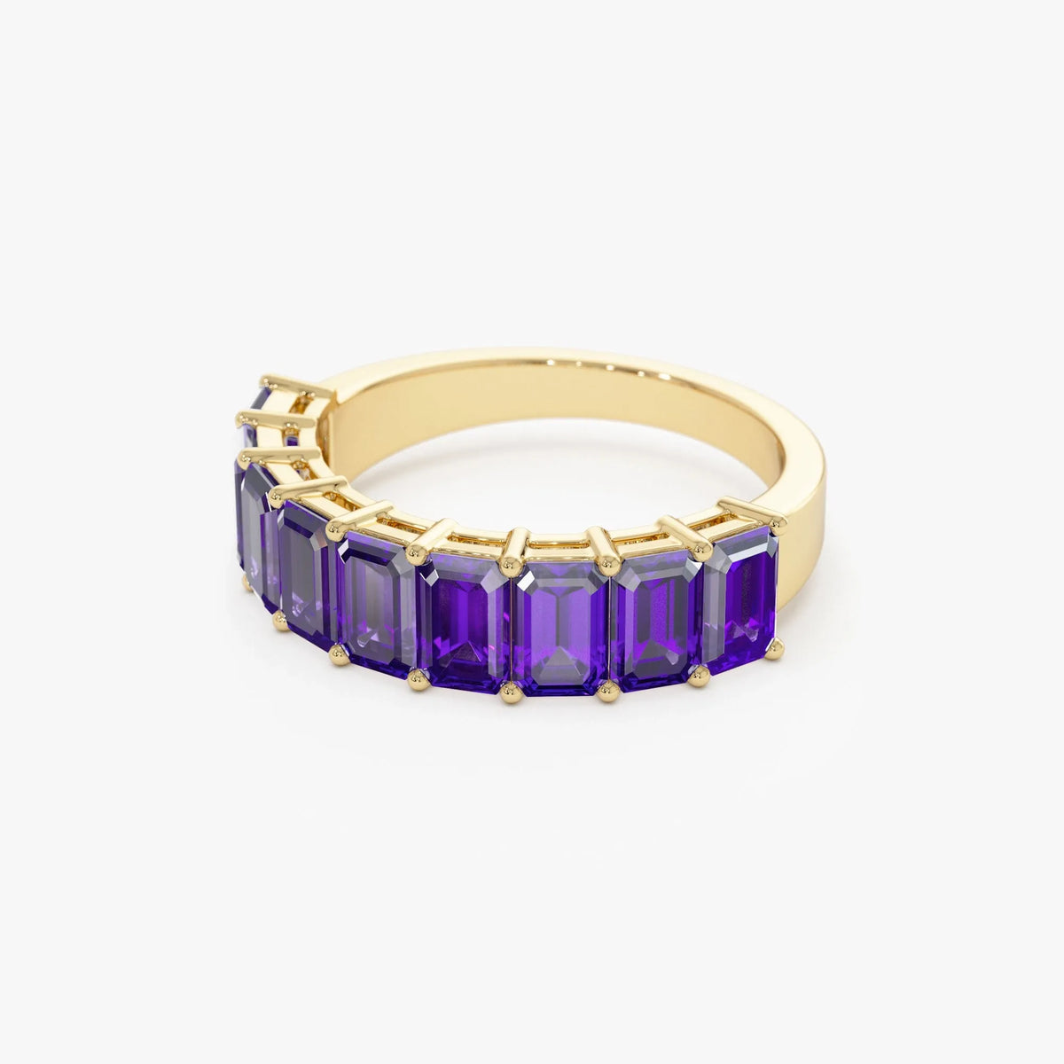 14K Solid Gold Emerald Cut Amethyst 2.55 Carat Nine Stone Ring