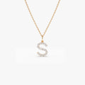 14K Solid Gold Round Diamond Medium Initial Letter Pendant Necklace 0.30ctw