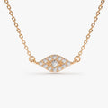 14K Solid Gold Round Diamond Micro Pave Evil Eye Pendant Necklace 0.15ctw