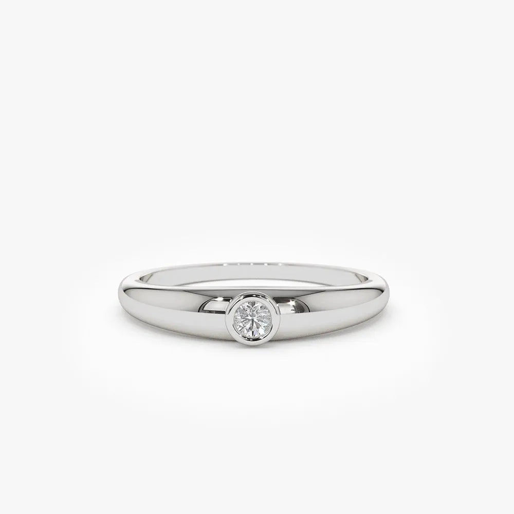 14k Solid Gold 0.07ctw Round Cut Diamond Dome Bezel Set Ring
