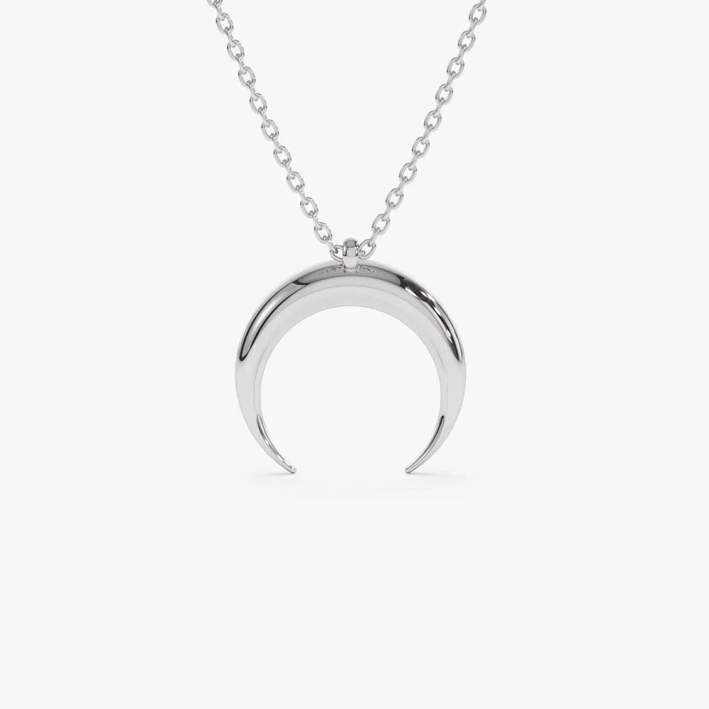 14k Solid Gold Crescent Moon Pendant Necklace
