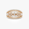 14k Solid Gold Baguette and Round Diamond 0.90 Carat Multi Row Statement Ring