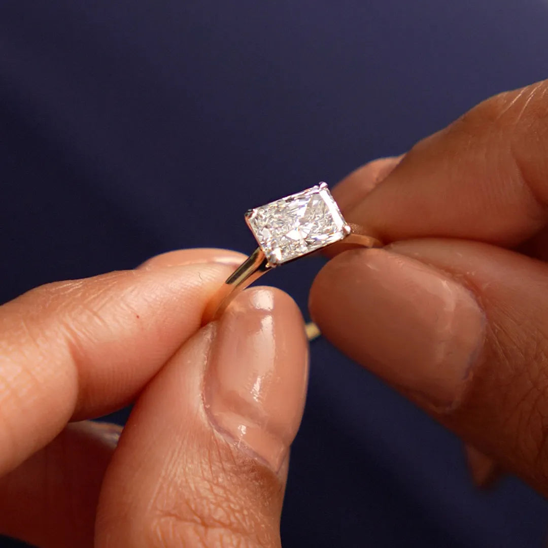 1 CTW Radiant Cut Lab Grown Diamond East-West Engagement Ring in 14K Gold