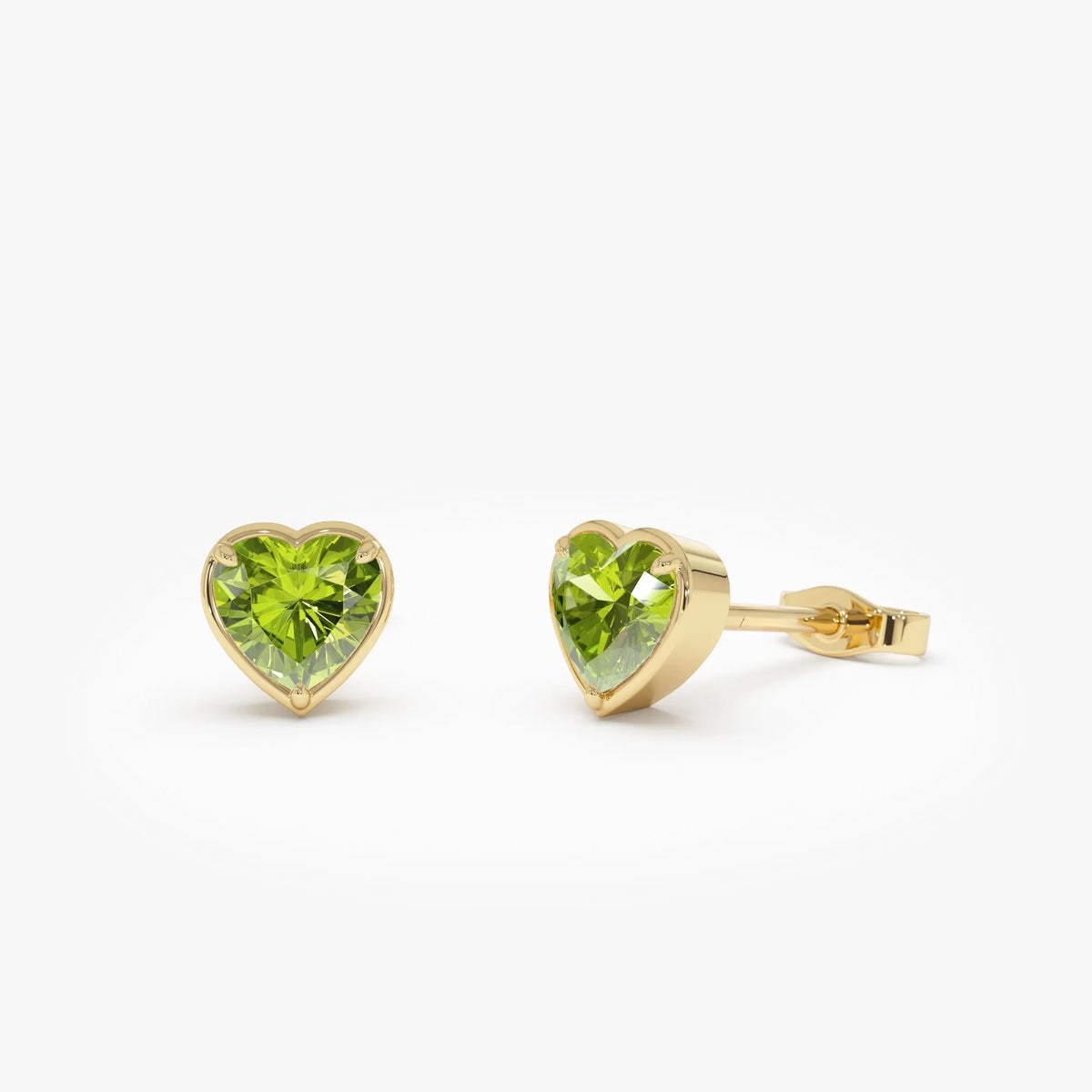 14K Solid Gold Heart Shaped Peridot Stud Earrings 0.90ctw