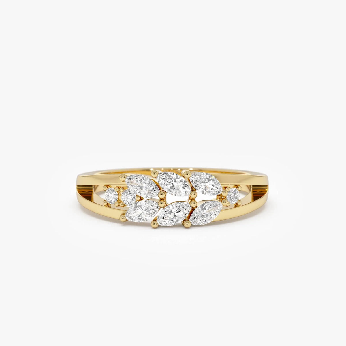 14k Gold Marquise and Round Diamond Leaf Style Ring 0.39 CTW