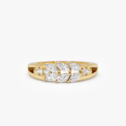 14k Gold Marquise and Round Diamond Leaf Style Ring 0.39 CTW