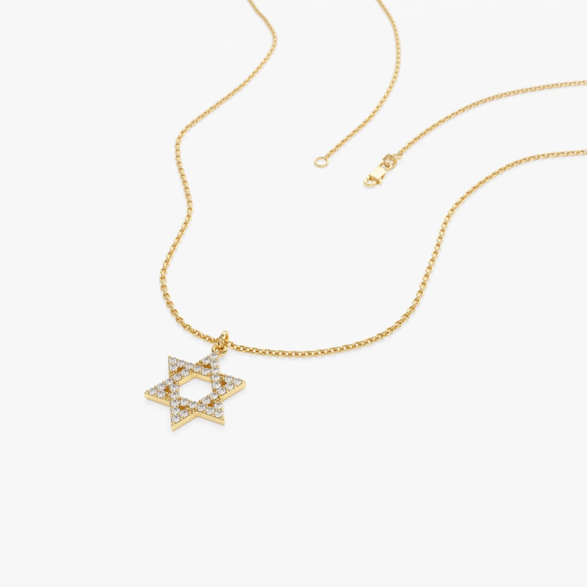 14K Solid Gold 0.18 CTW Round Diamond Star of David Necklace