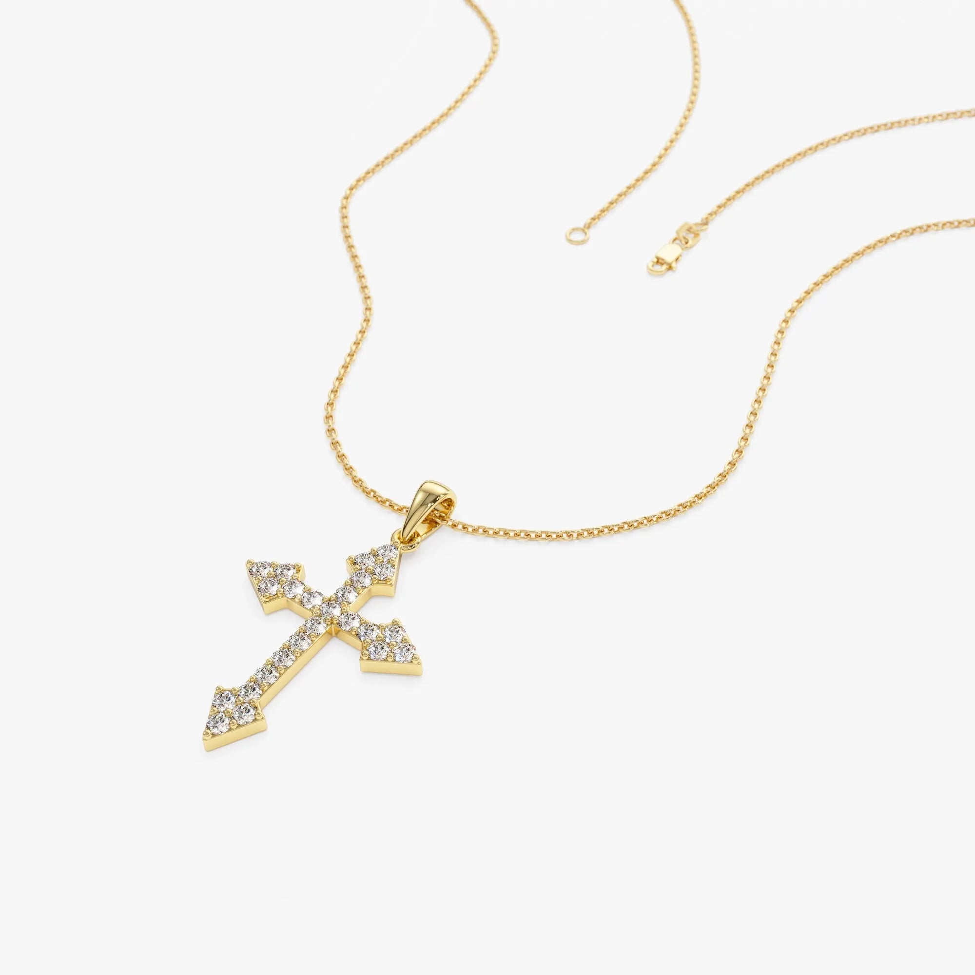 14K Solid Gold 0.45 CTW Round Diamond Cross Charm Necklace