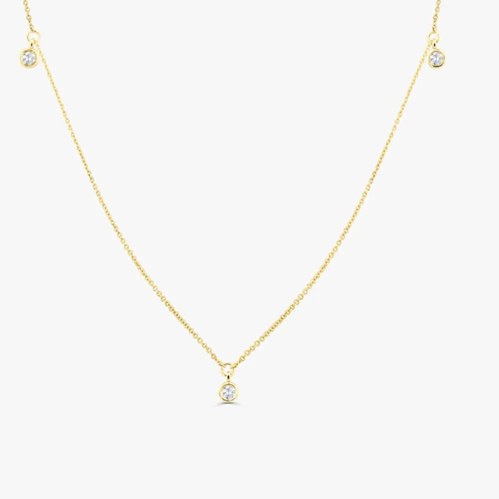 14K Gold 5 Diamond Dangle Necklace Elegant Everyday Sparkle