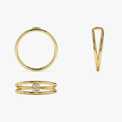 14K Solid Gold Round Diamond Double Band Bezel Set Solitaire Ring 0.07 Carat