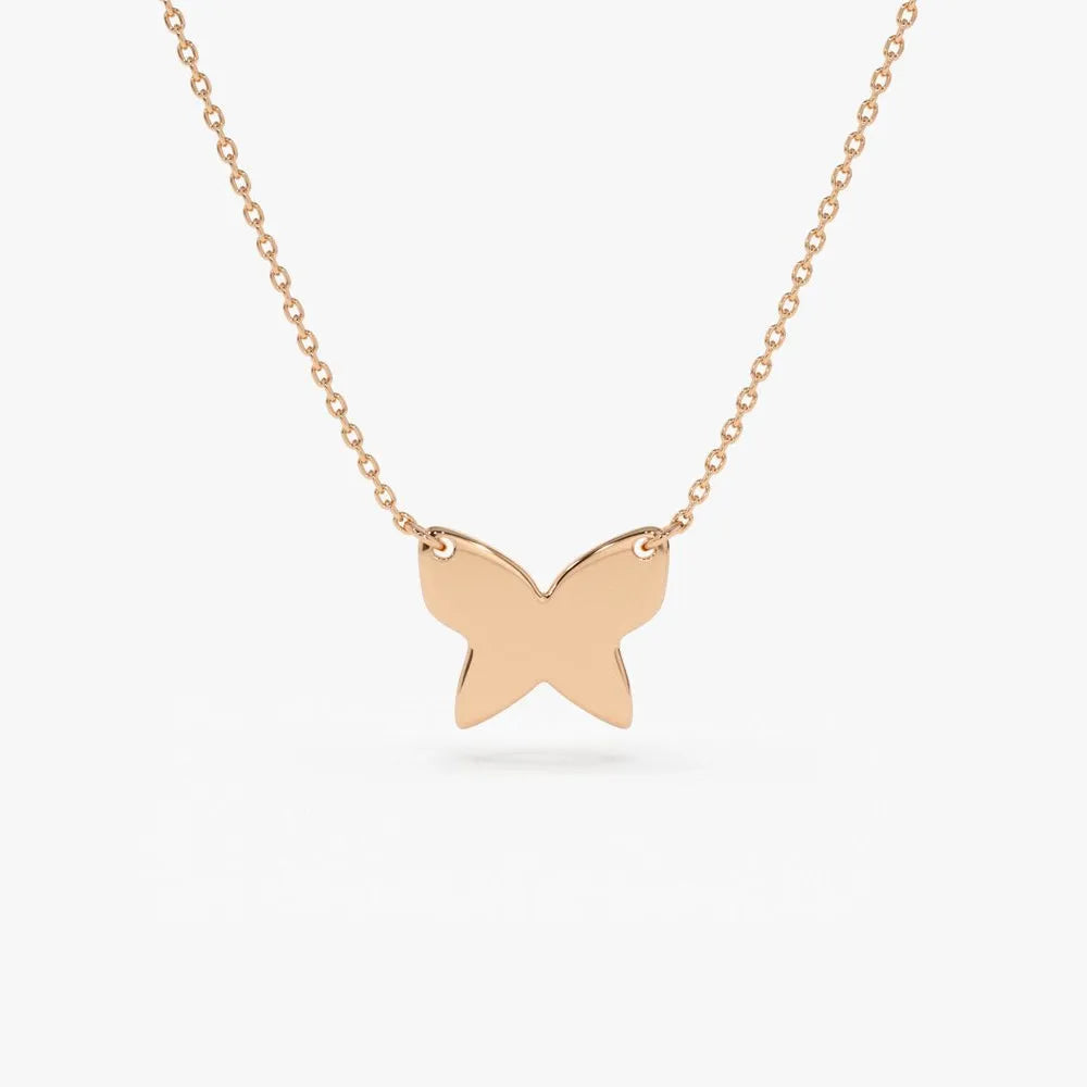 14k Solid Gold Butterfly Charm Pendant Necklace