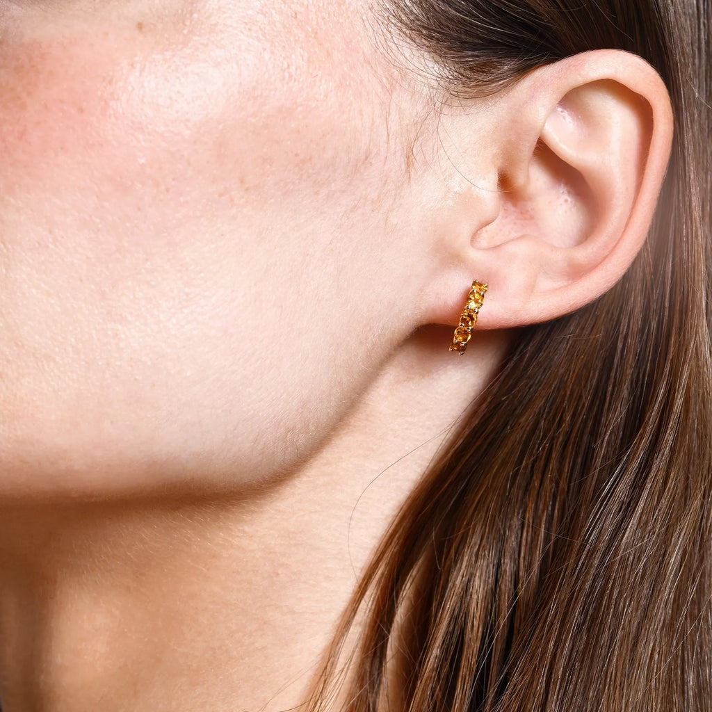 14K Solid Gold Round Citrine Prong Set Half Hoop Earrings 1.00ctw