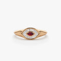 14k Gold Ruby and Diamond Marquise and Baguette Cut Ring 0.39 ctw