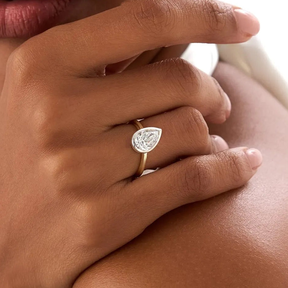 14k Gold 1.50ctw Pear Shaped Lab Grown Diamond Unique Engagement Ring Pia