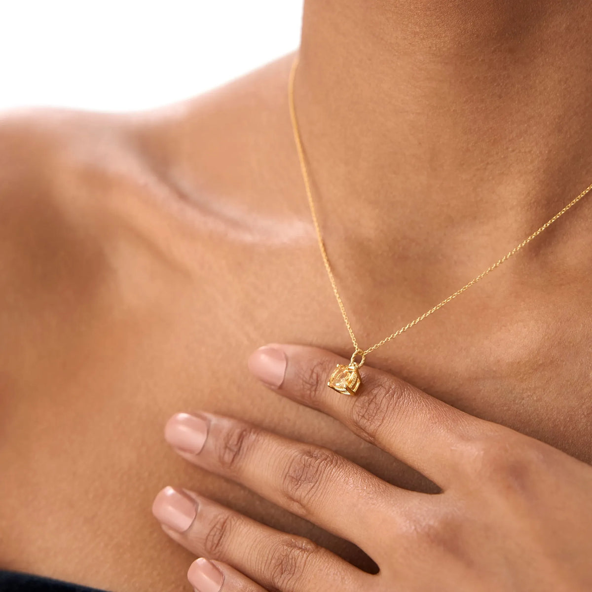14k Solid Gold Citrine Cushion Cut Solitaire Necklace 0.80 Carat