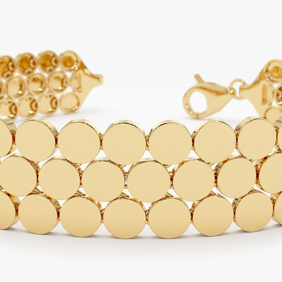 14k Gold Wide Bold Triple Strand Link Bracelet