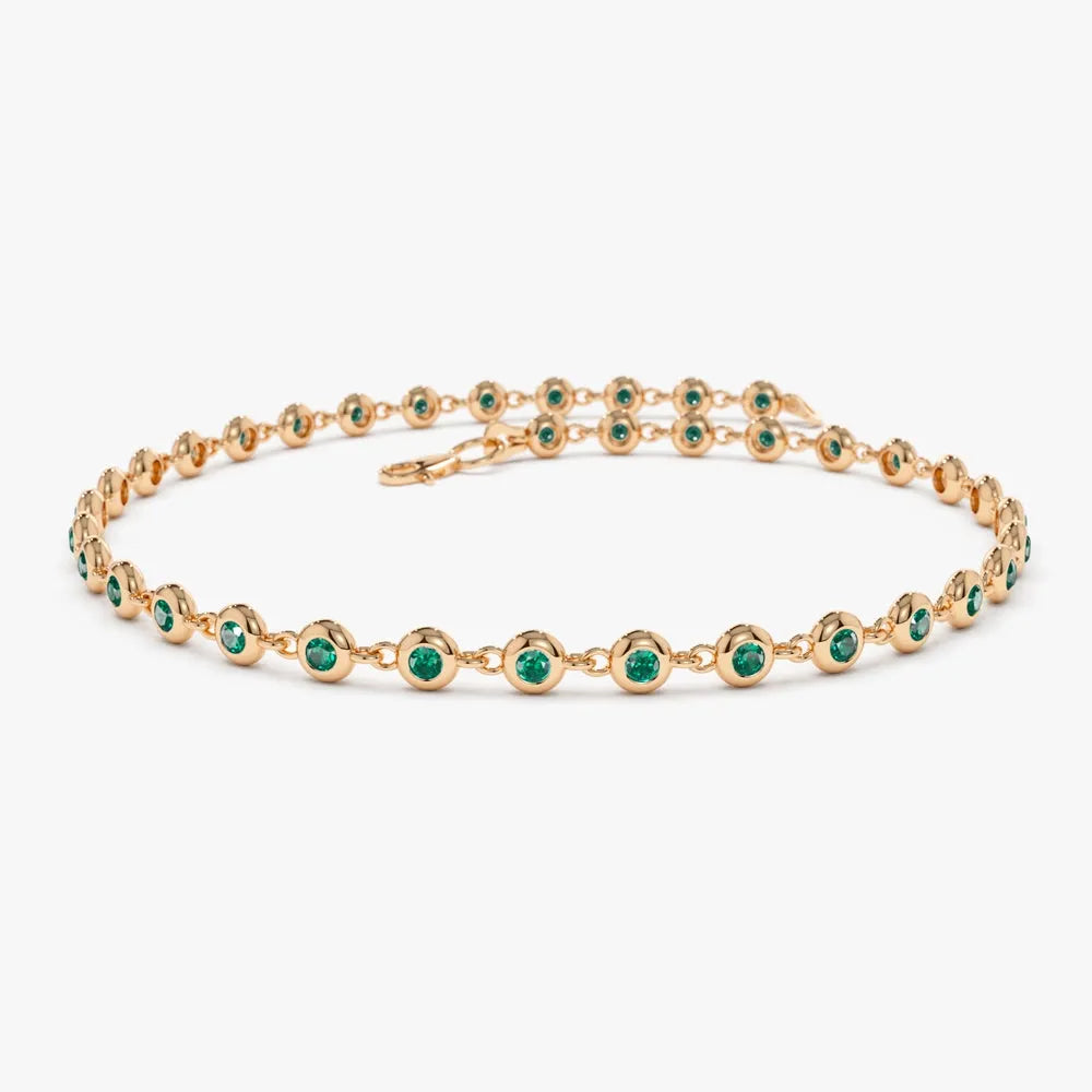 14k Gold 0.80ctw Round Emerald Bezel Set Tennis Bracelet