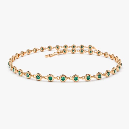 14k Gold 0.80ctw Round Emerald Bezel Set Tennis Bracelet