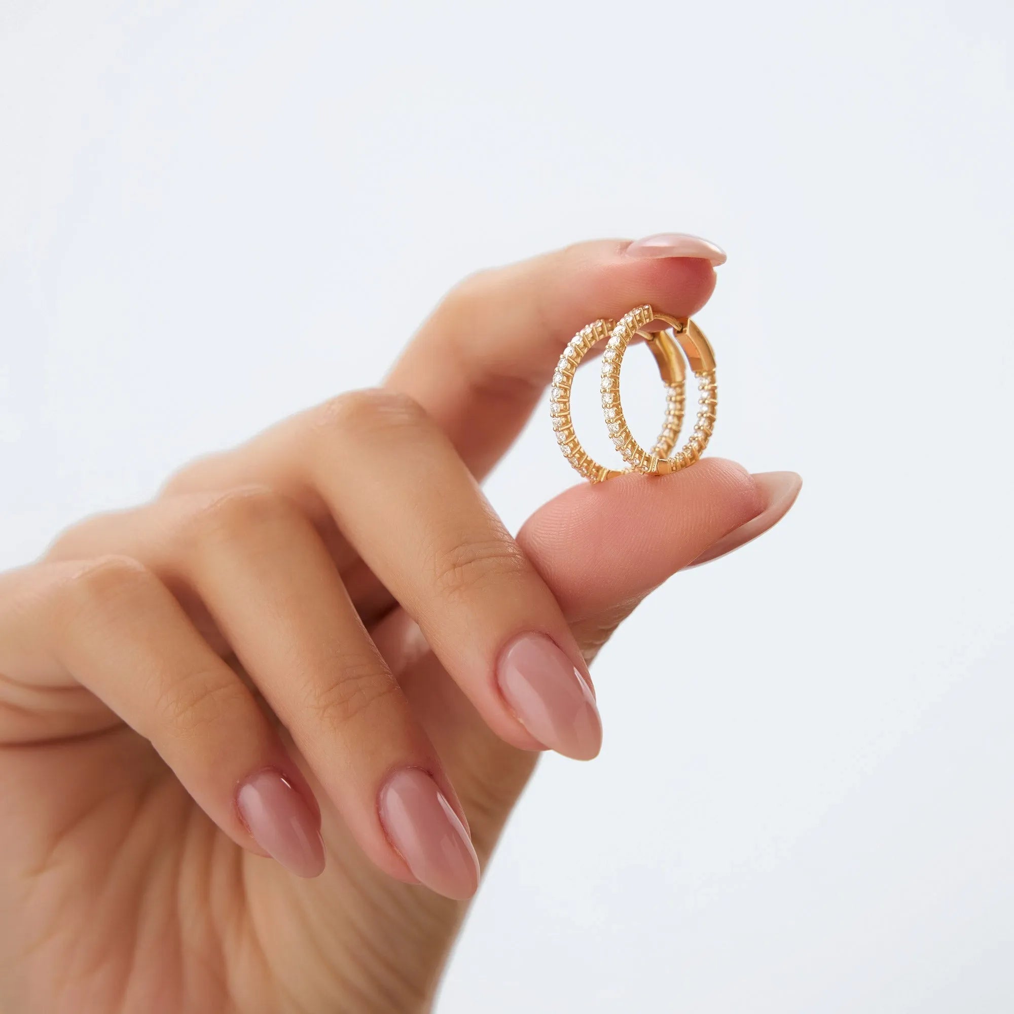 14k Gold Diamond Round Cut Inside Out Hoop Earrings Prong Setting 0.99 ctw
