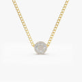 14K Solid Gold Baguette and Round Diamond Curb Link Disc Cluster Necklace 9mm 0.45ctw