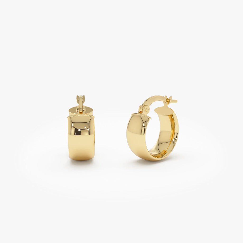 14k Yellow Gold Bold Mini Hoop Earrings 6mm Width 13mm Outer Diameter