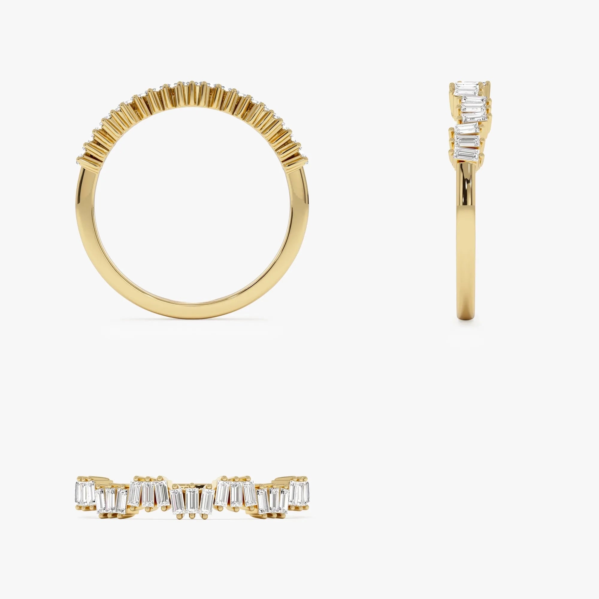 14k Gold Baguette Diamond 0.30 CTW 3mm Asymmetrical Wedding Ring