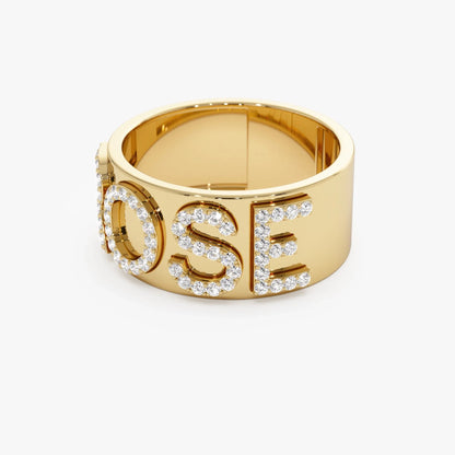 14K Solid Gold Diamond Chunky Name Band Ring Personalized Custom Jewelry