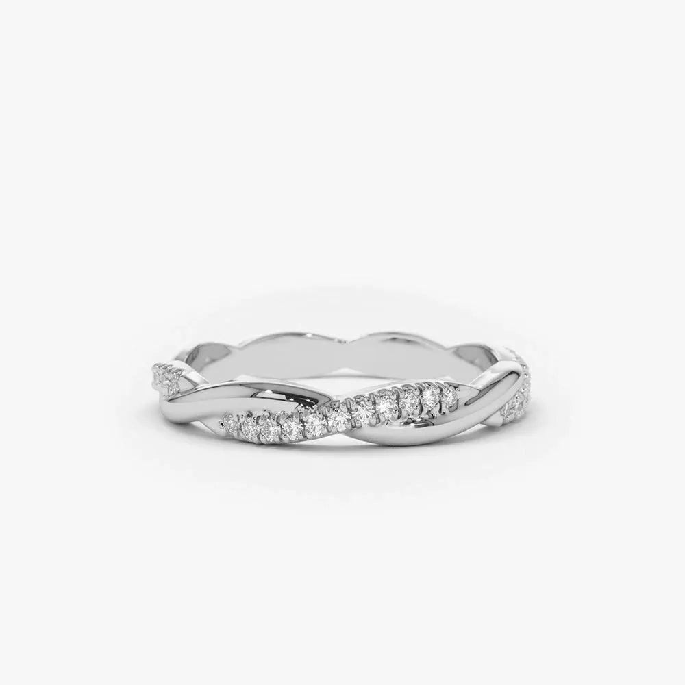 14K Gold Round Diamond Micro Pave Weaving Braid Eternity Ring 2.2MM 0.27 CTW