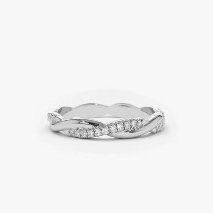 14K Gold Round Diamond Micro Pave Weaving Braid Eternity Ring 2.2MM 0.27 CTW