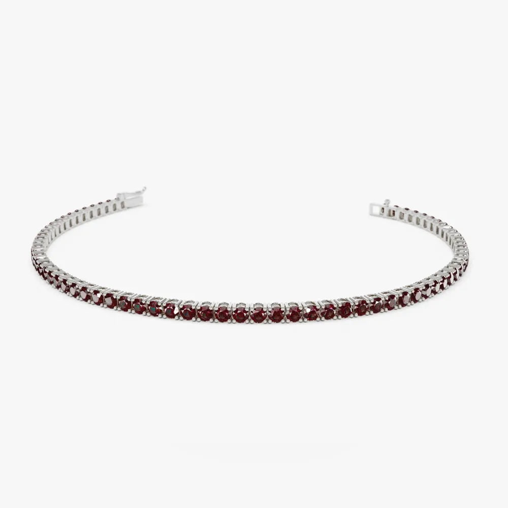14k Gold Round Red Garnet 4 Prong Tennis Bracelet