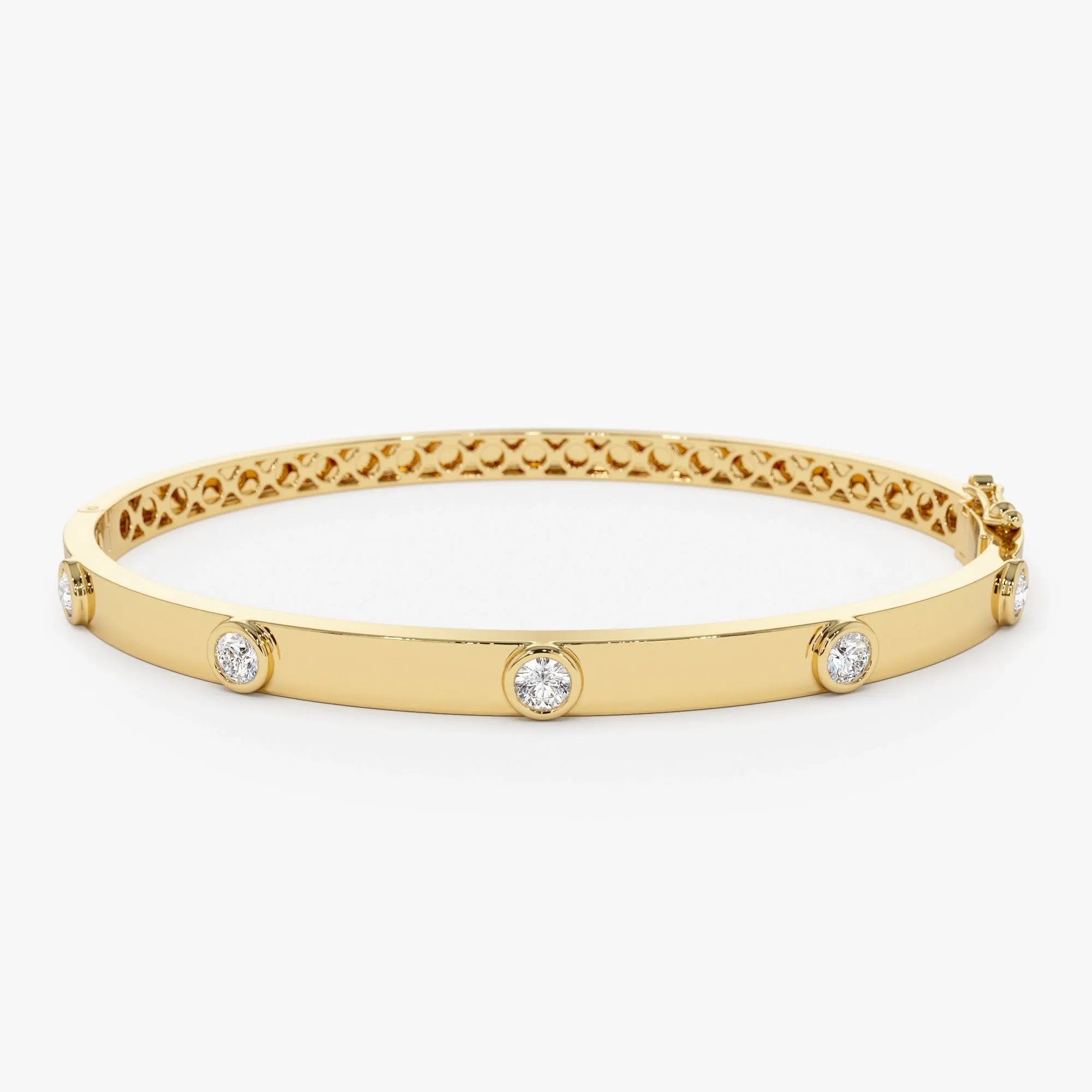14K Solid Gold 0.50 CTW Round Diamond Five Stone Bangle