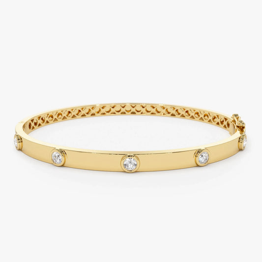 14K Solid Gold 0.50 CTW Round Diamond Five Stone Bangle