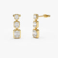 14k Gold Diamond Baguette and Round Cut Drop Earrings Illusion Setting 0.50 ctw
